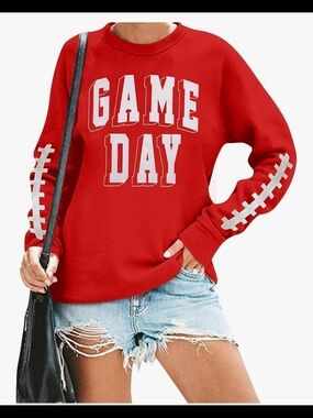 Women Game Day Sweatshirt Football Fan Game Day Shirt Letter Print Long Sleeve C